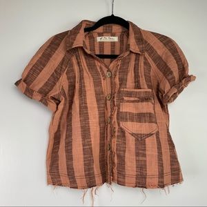 Free People Sun Baked Boxy Linen Crop Top